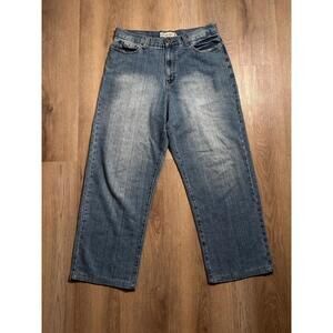 Vintage 90s Y2K Indigo 38x34 Baggy Skater Jeans Men's Wide Leg Embroidered Sz 34